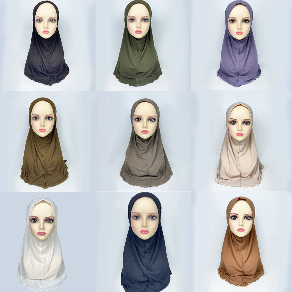 

Ready To Wear Solid Color Malaysian Pullover Headscarf Caps Ramadan Eid Muslim Women Hijab One Piece Amira Arabic Scarves Shawl