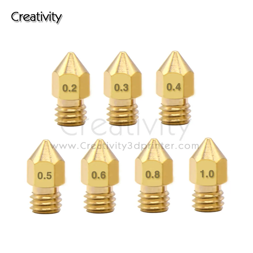 

5/10PCS MK8 Brass Nozzle 0.2/0.3/0.4/0.5/0.6/0.8/1.0MM Extruder Print Head Nozzle For 1.75MM CR10/Ender-3 Hotend Heater Block