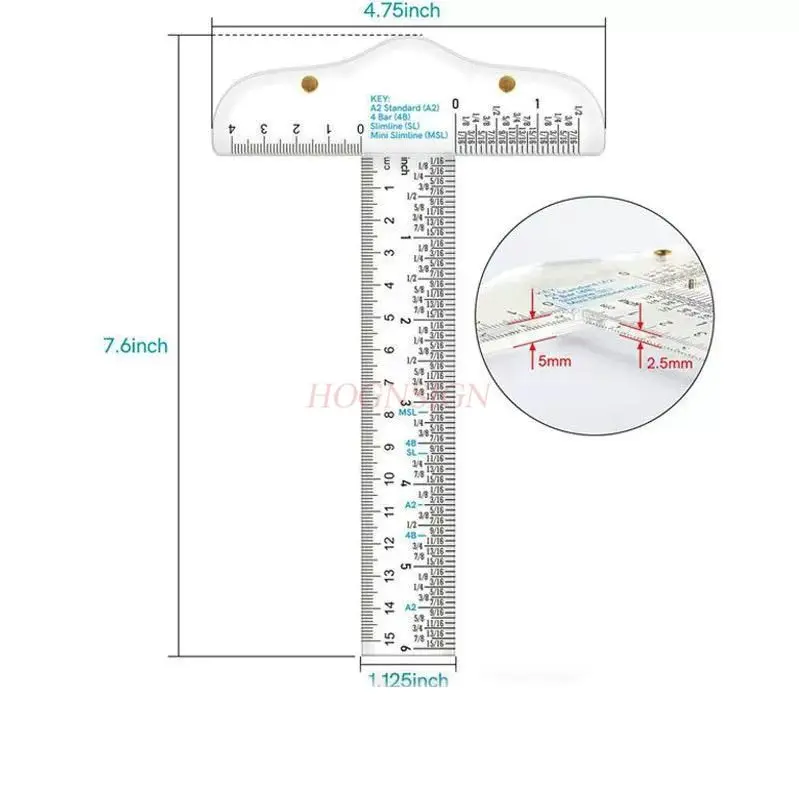 Regla acrílica transparente en forma de T, regla de referencia de escala de medición dual de 6 pulgadas, regla de borde de rompecabezas plano dibujado a mano, 1 Uds.