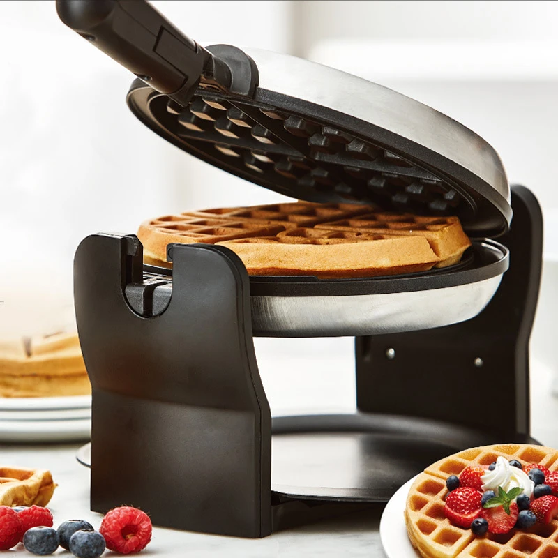 220V Flip Waffle Maker Round Pancake Maker Rotating Waffle Iron Plug-in Breakfast Machine Electric Griddle  1000W