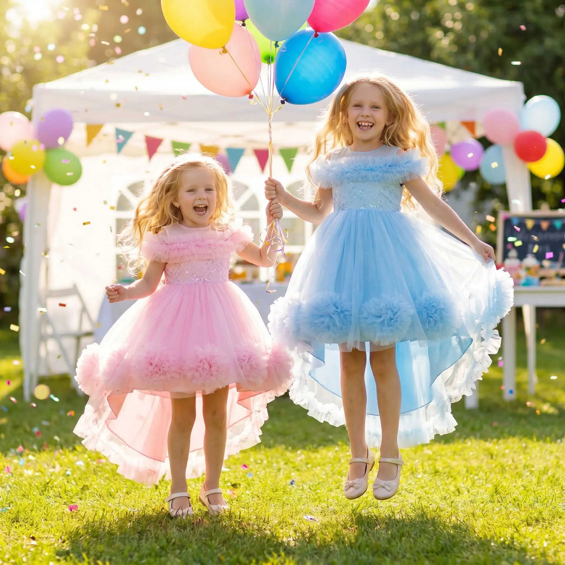HETISO Baby Girls Trailing Dress Sequins Princess Party Elegant Wedding Gown For Bow Birthday Kids Dresses For Children 3-12Y