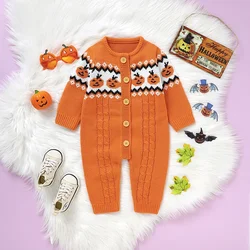 Girls Jumpsuits Outfits 0-18m Long Sleeves Toddler Halloween Clothes Baby Boys Rompers Winter Orange Pumpkin Knit Newborn Infant