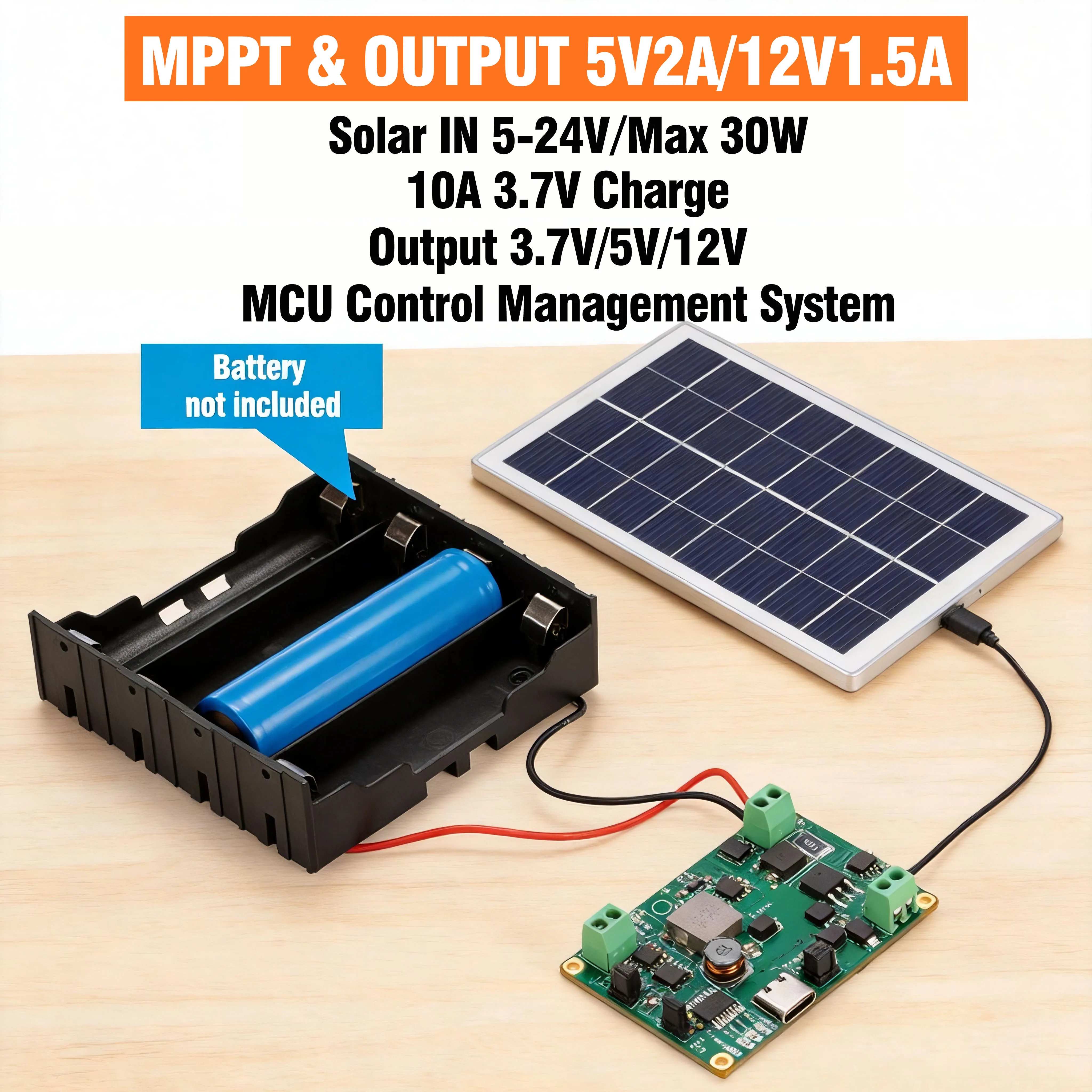 Плата управления солнечным зарядным устройством MPPT DC5-24V 2A, модуль регулятора солнечной панели Type-C DC5V 12V USB 3.7V для зарядки литиевых аккумуляторов 18650