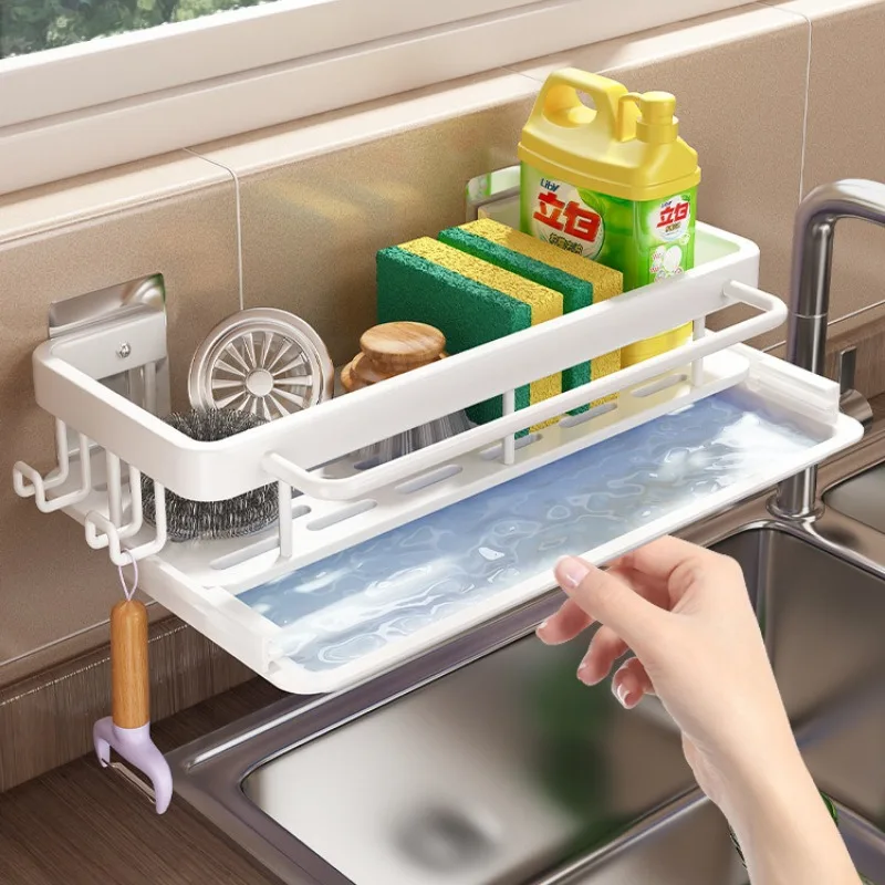 1pc Kitchen Aluminium Sink Drain Rack Shelf Basket Organizer Kitchen Accessories Sponge Storage Faucet Holder Soap Drainer 1pc K