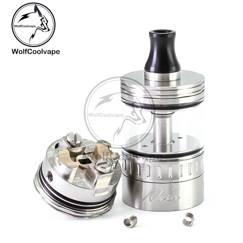 Wolfcoolvape NOLA RTA خزان قابل لإعادة البناء 22 مم 3.2 مل رذاذ فضي مع دبابيس هواء 0.8-3.5 مم لتجربة Vaping MTL وDL