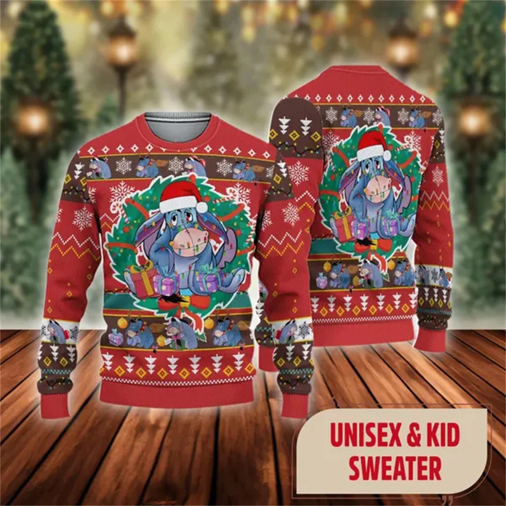 Personalisierter Eeyore Christmas Ugly Sweater Winnie the Pooh Weihnachts-Sweatshirt Eeyore Jungen Mädchen Weihnachtsgeschenk Herren-Kapuzenpullover