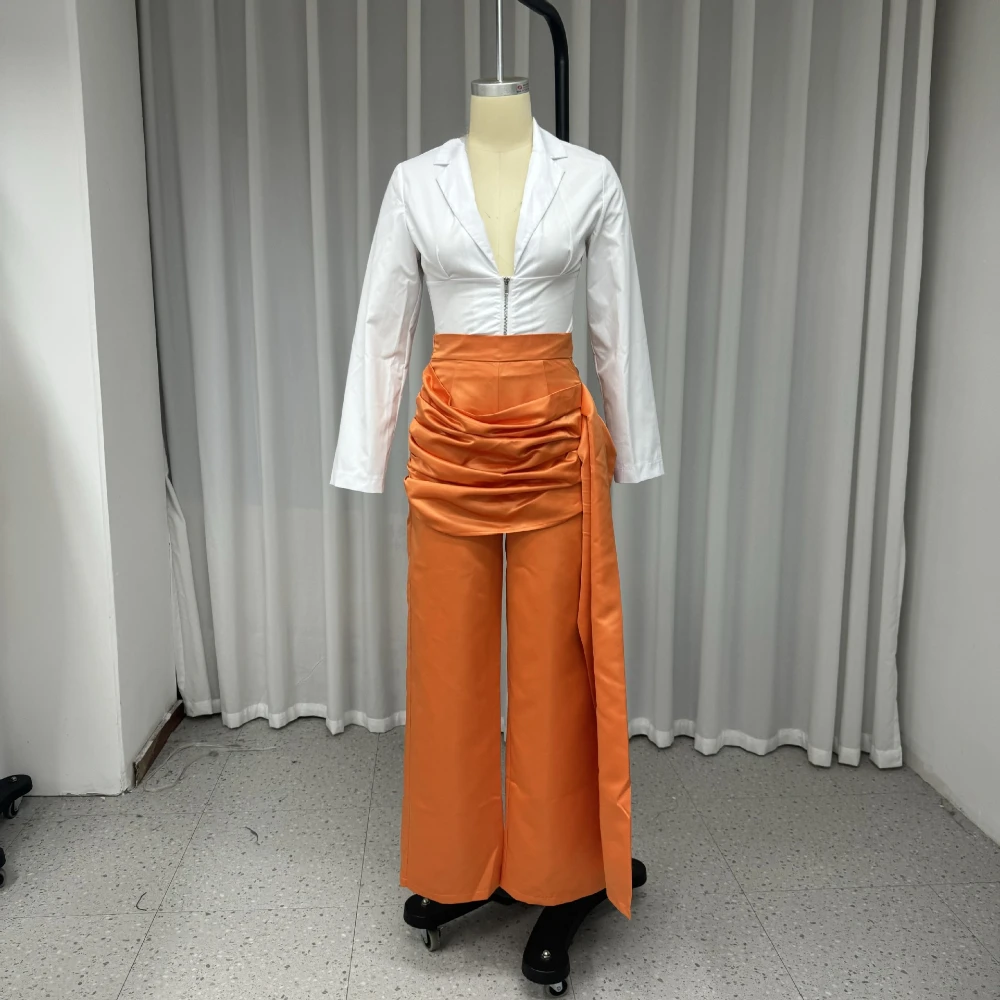 TWOTWINSTYLE Solido Set a due pezzi per le donne Scollo a V Manica lunga Impiombato Cerniera Top Pantaloni a vita alta Set di moda Abbigliamento femminile