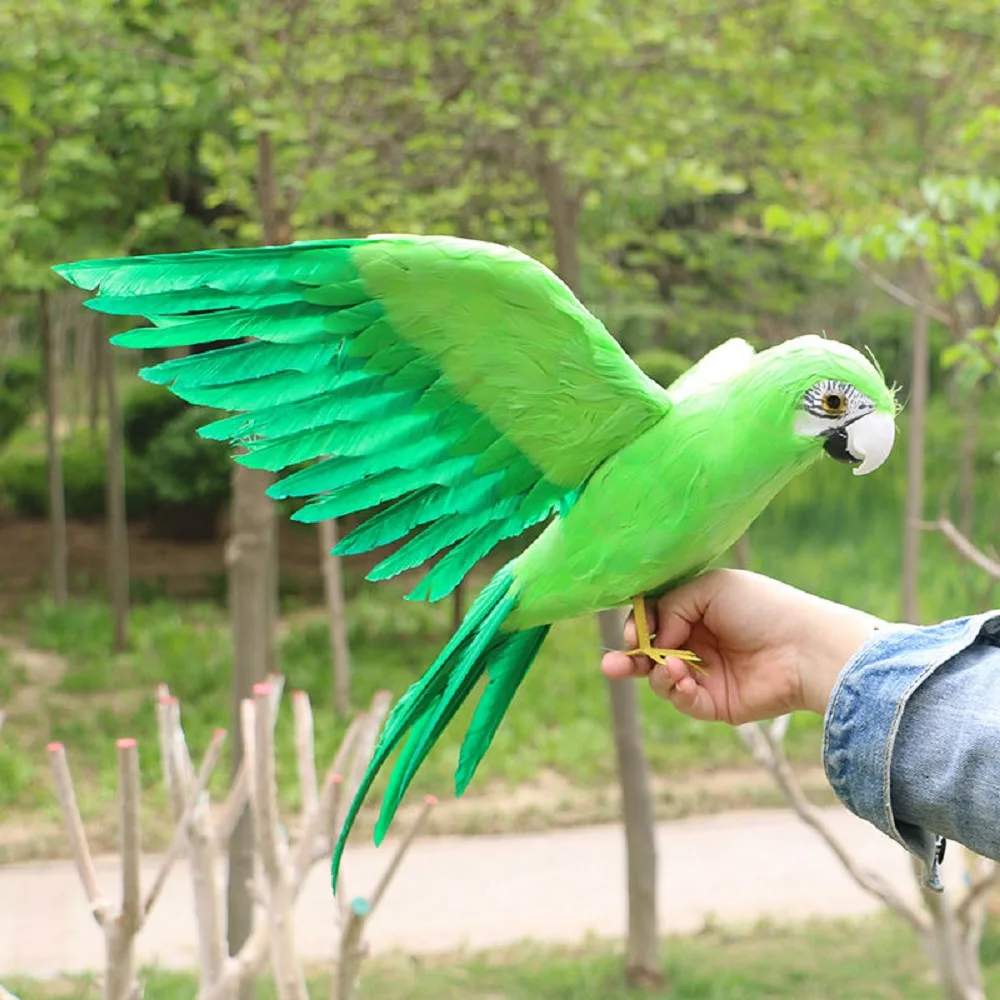 green spreading wings parrot model foam and feather bird toy home decoration props ,model gift about 45x65cmd2670