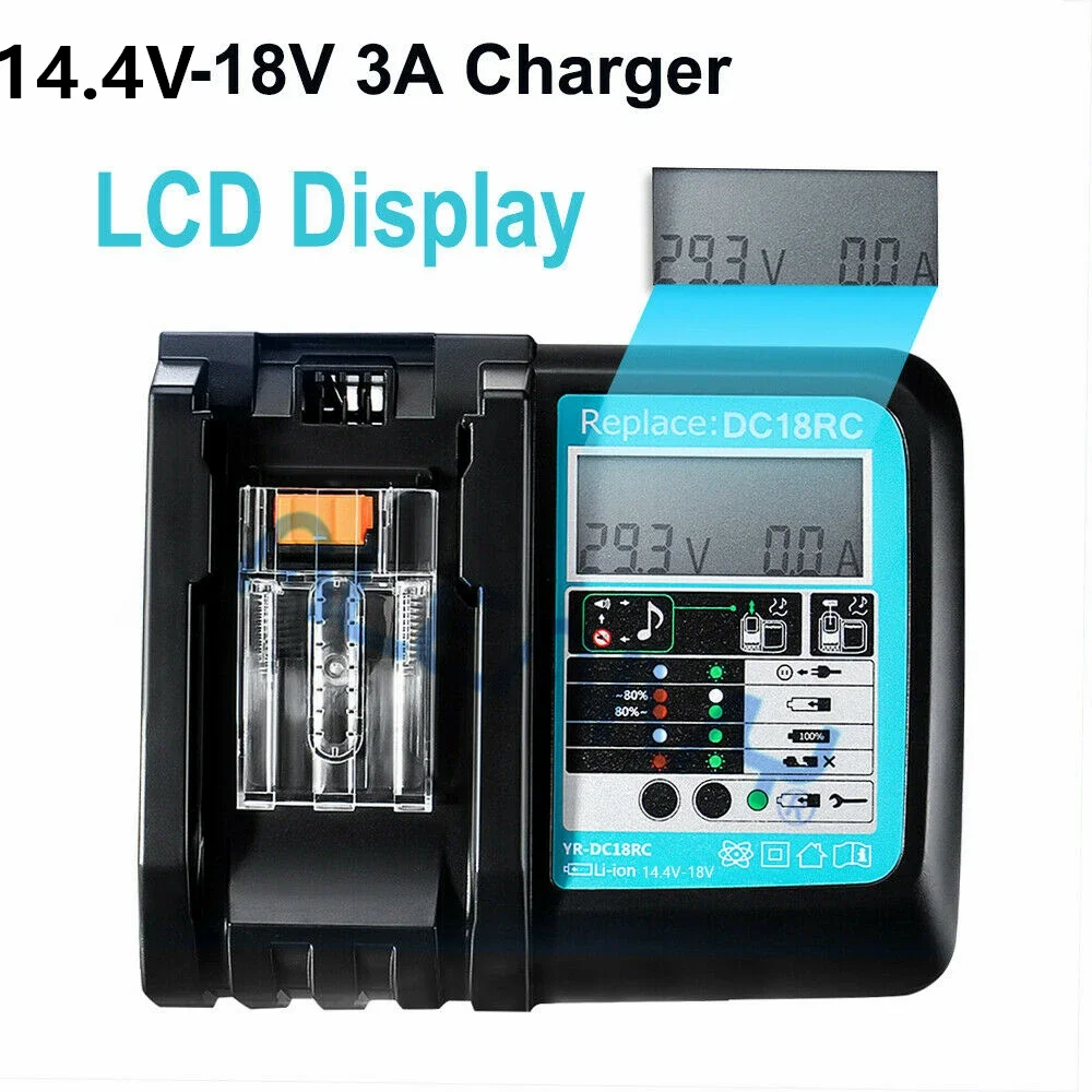 18V battery charger 14.4V BL1445 BL1440 BL1430 BL1860 BL1840 BL1850 charging BL1860B spare battery charger DC18RF 3A LCD charger