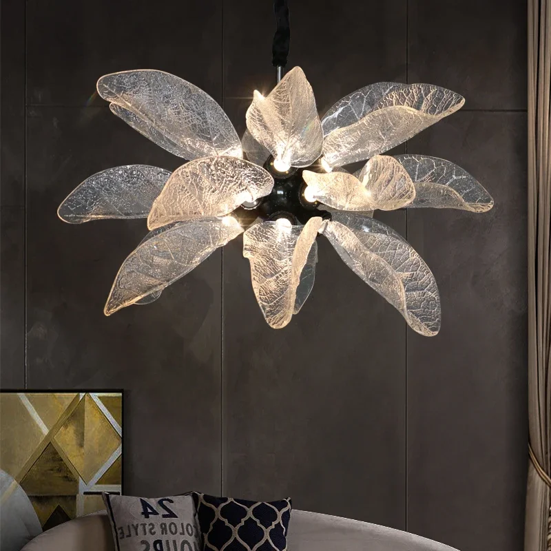 Creative leaf design modern led chandelier, used for living room luxury home decoration hanging lamp large black lamp