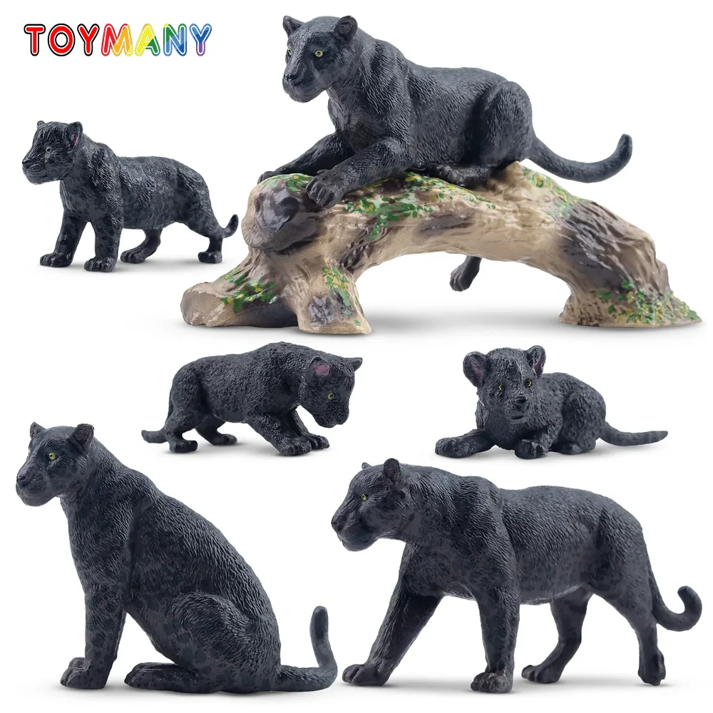 7-teiliges schwarzes Simulations-Jaguar-Figuren, Tiermodell-Spielzeug in Tierwelt für Kinder, Geschenkset, Mini-Sammelfiguren