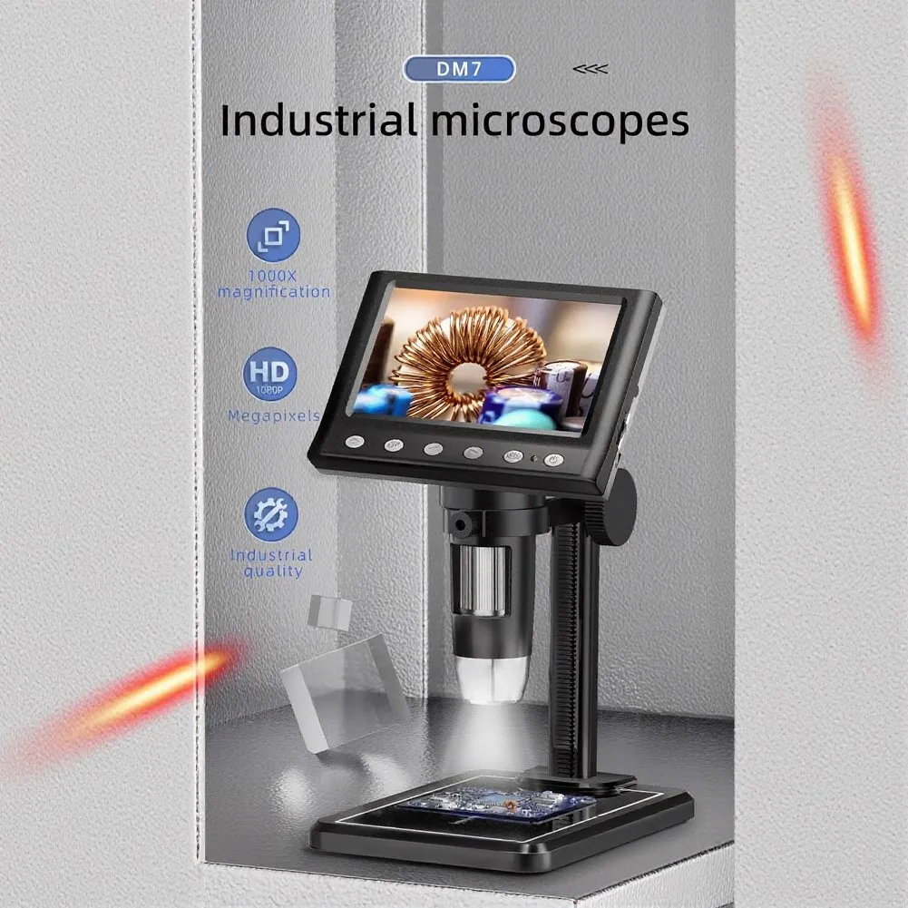Digital Microscope for PCB Debugging and Repair 4.3 inch 1080P LCD 50X to 1000X Zoom 8 LED Lights USB Output Card Recording