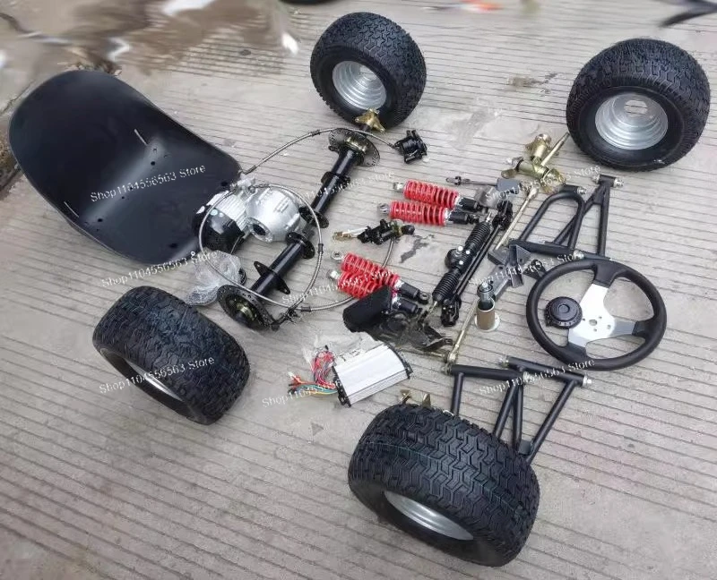 DIY Electric 4-Wheeler Go-Kart Accessories: Front Suspension, Steering, Differential Axle Drive Motor, Rear Axle & 6-inch Tires