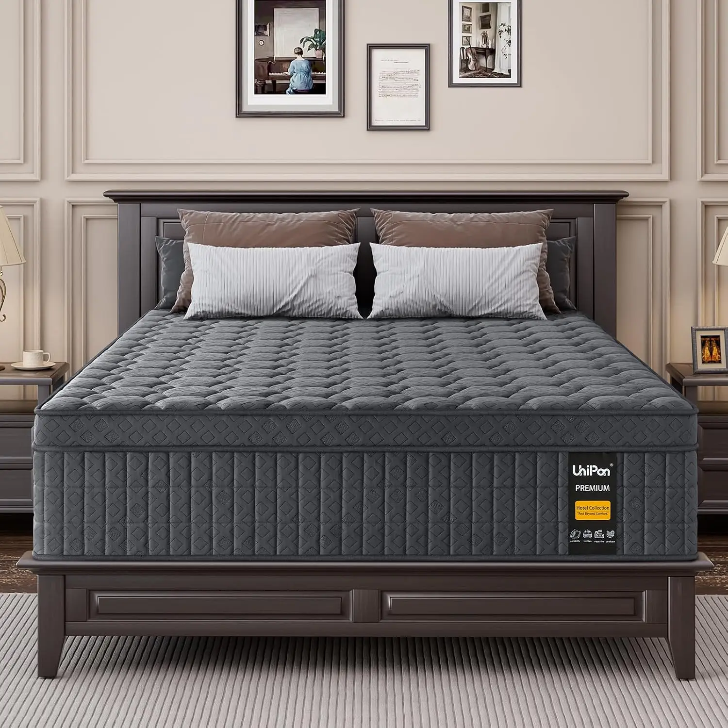 10 inch Firm King Mattress for Pain and Pressure Relief, Hotel Style Hybrid Mattress with Extra Back and Lumbar Hip Support, Fib