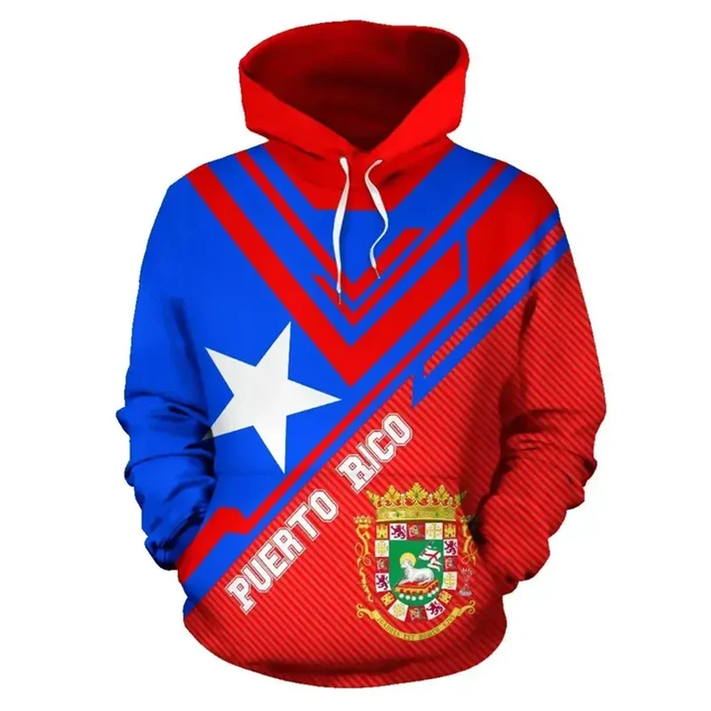 

The Commonwealth Of Puerto Rico Coat Of Arms 3D Printing Hoodies Puerto Rico Flag Map Graphic Hooded Sweatshirts Mens Pullovers