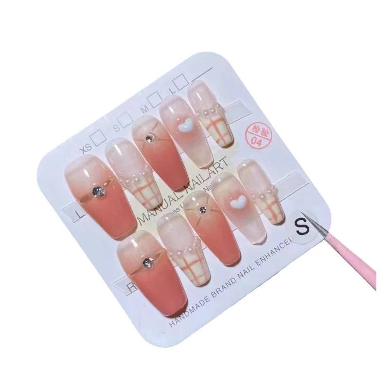 

Hand-worn armor, gentle plaid love, sweet nail piece, pink checkerboard, advanced sense manicure