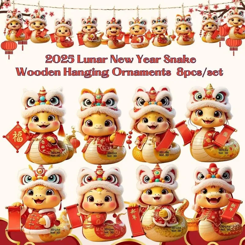

2025 Lunar New Year Snake-Themed Decorations,Handmade Wooden Hanging Ornament,Halloween Christmas tree decoration set Home decor