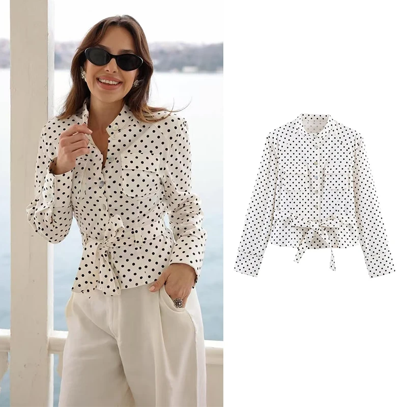 Spring New Jackets Women's 2026 Fashion Slim Polka Dots Beige Elegant Women's Jackets Street Chic Youth Travel Long Sleeve Coats