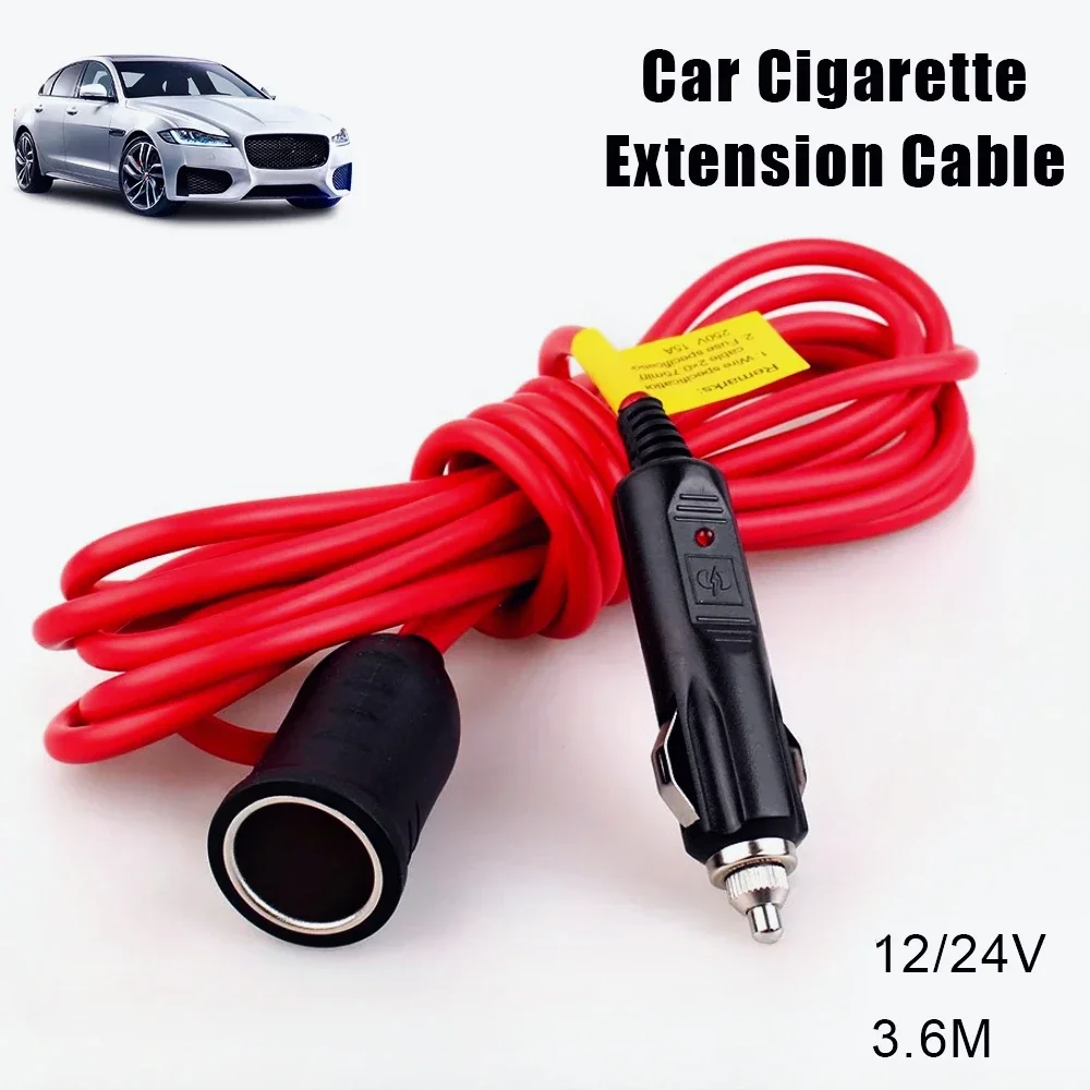 

3.6M 10A Car Cigarette Lighter Extension Cord 12V 24V Car Charger Cigar Lighter Plug Cable Female Socket Adapter Accessories