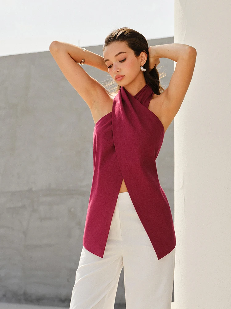 Eenkcos Sexy Purple Red Cross Ne Bal Tank Top Women's Slim Fit Mid-Length Outerwear Summer New Design Hanging Ne