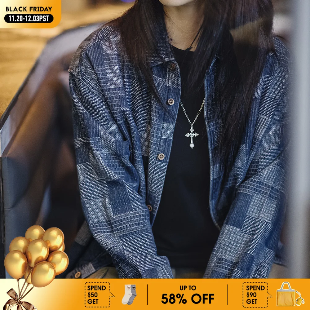 

Женская джинсовая куртка Maden в американском ретро-стиле Boro, свободная рубашка с длинным рукавом и джинсовая куртка для женщин на весну и осень