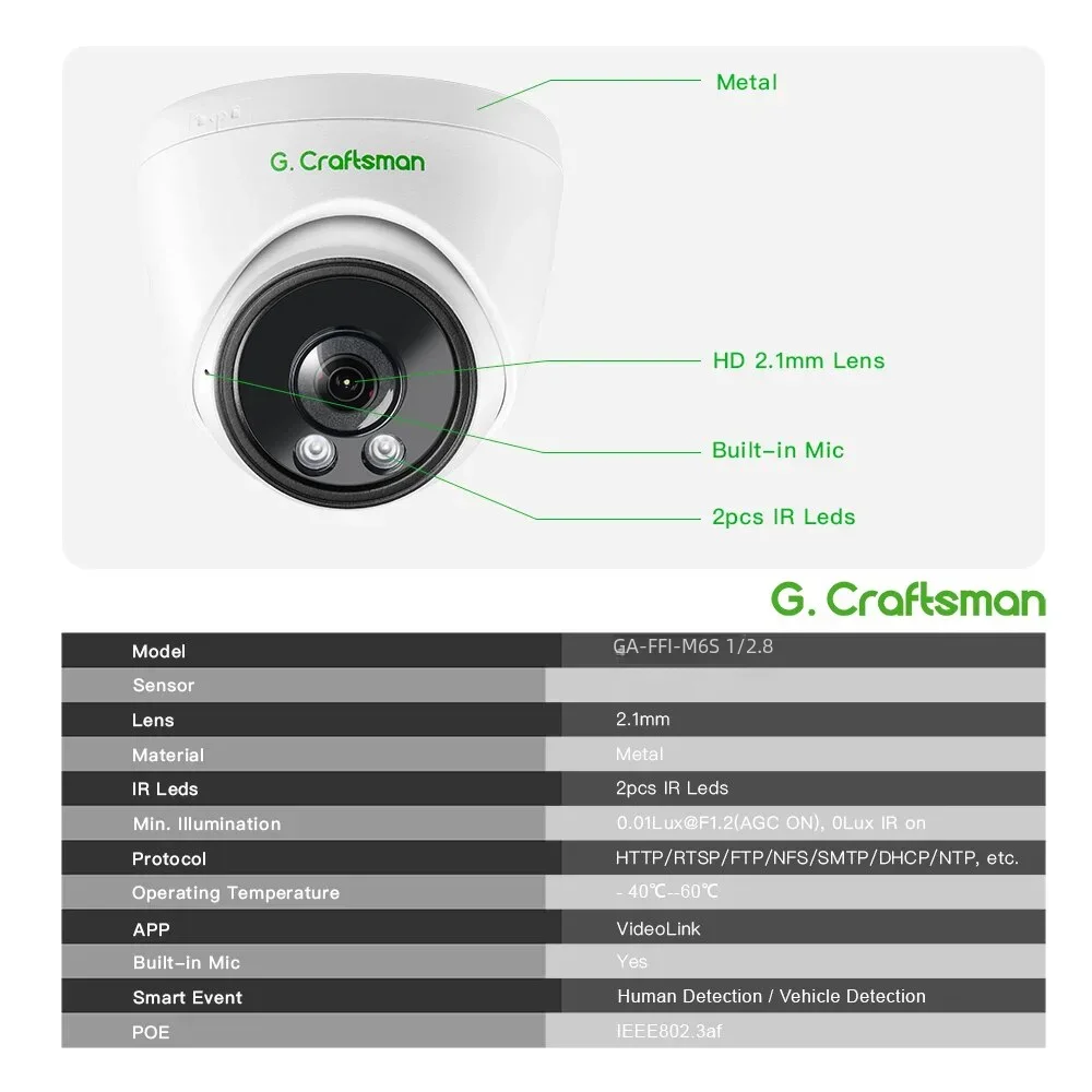 Imagem -02 - Poe à Prova Dágua Cctv de Segurança Noturna Vigilância por Vídeo Áudio 5mp 4k ir Cúpula de 21 mm H.265 G.craftsman-câmera ip