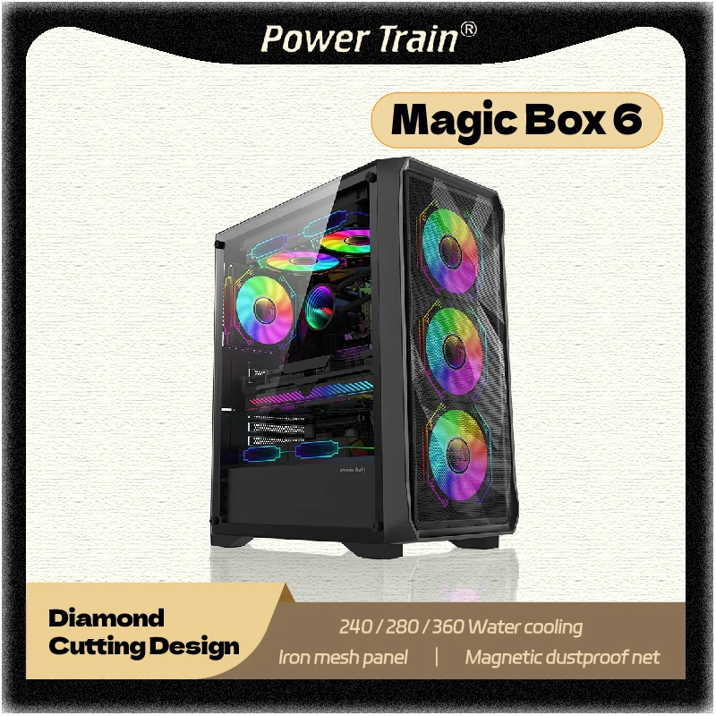 

Power train magic box 6 PC gaming Glass side translucent U3 port iron mesh panel 240 water-cooled ATX motherboard computer case