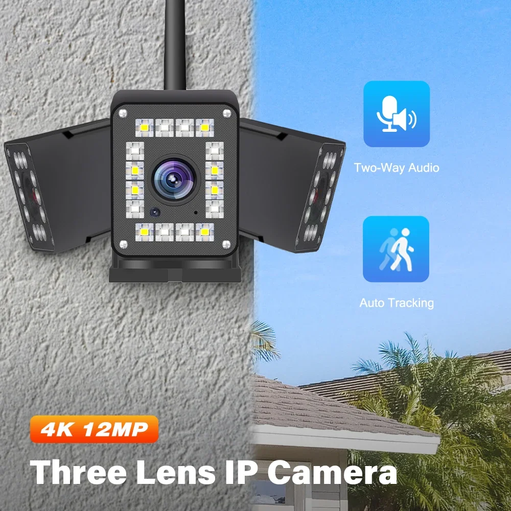 

5K 9MP WiFi Outdoor Camera Three Lens Fixed 250° Wide Angle Panorama Cam Security Protection Motion Detection Video Surveillance