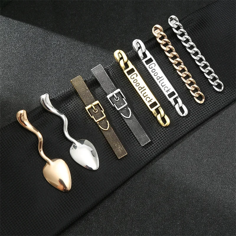 Fashion Metal Men Tie Clip Luxury GoldHand Watch Chain Stainless Steel Jewelry Creative Gifts