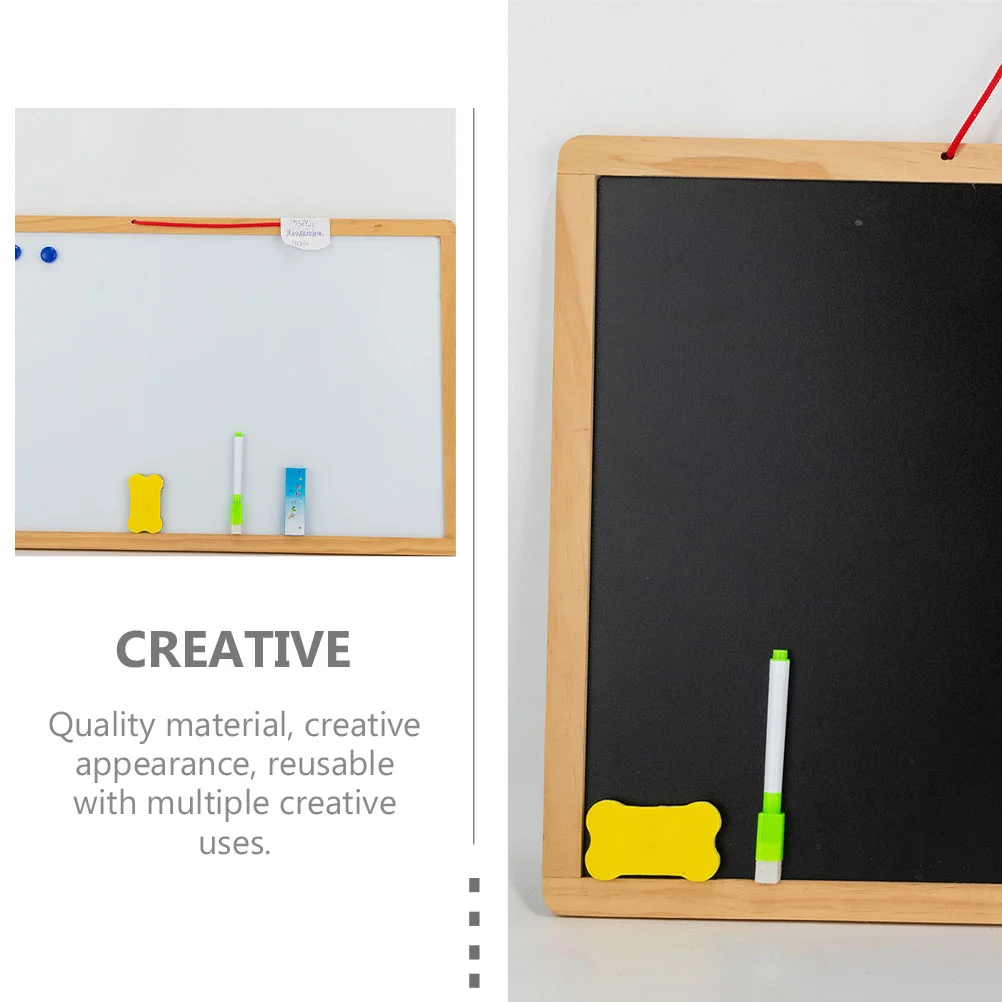 Hanging Blackboard Whiteboard Magnetic Wear-resistant Chalkboard Wood Small Wooden Double-sided