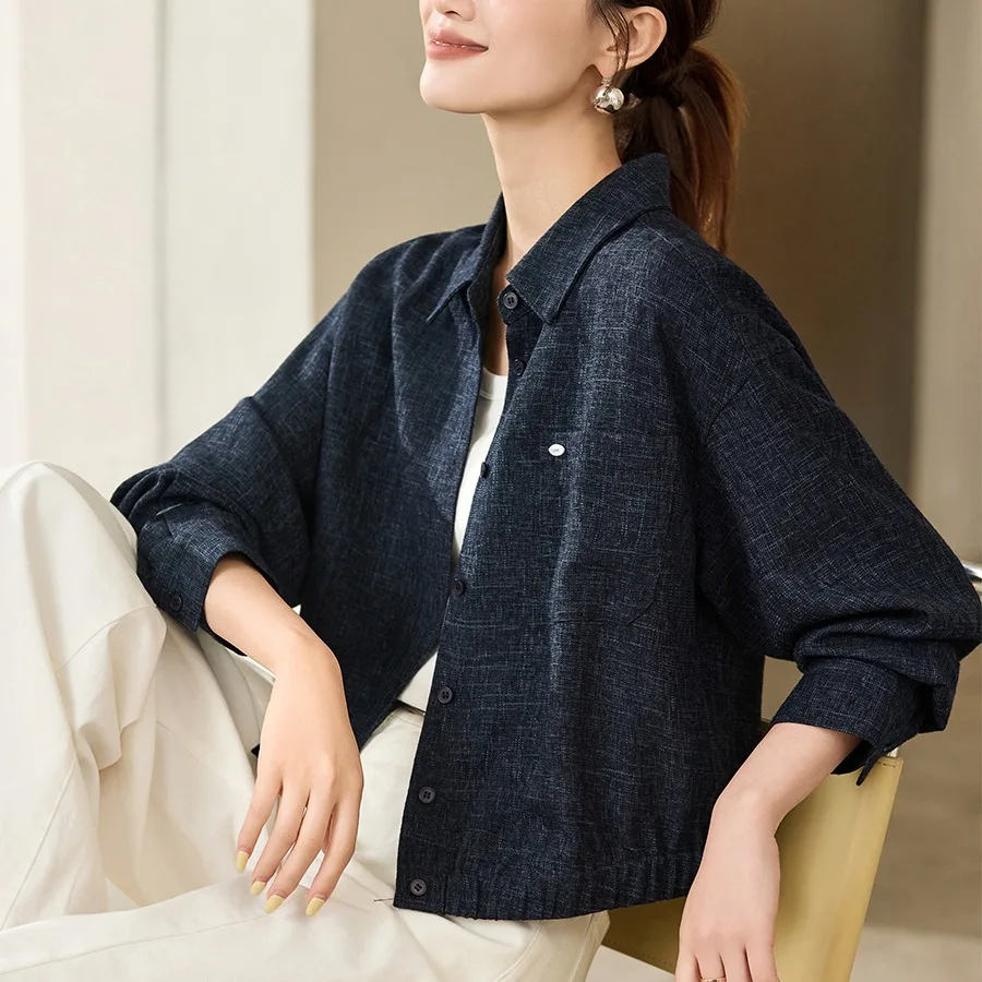 

Women Fashion Denim Blue Front Zipper Jackets Vintage High Neck Long Sleeves Female Chic Lady Outfits