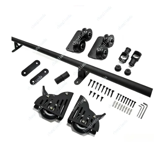 3 Meter Black Library Sliding Ladder Track Kit Telescopic Top Roller Brake Wheel Upright Storage Hardware Without Ladder