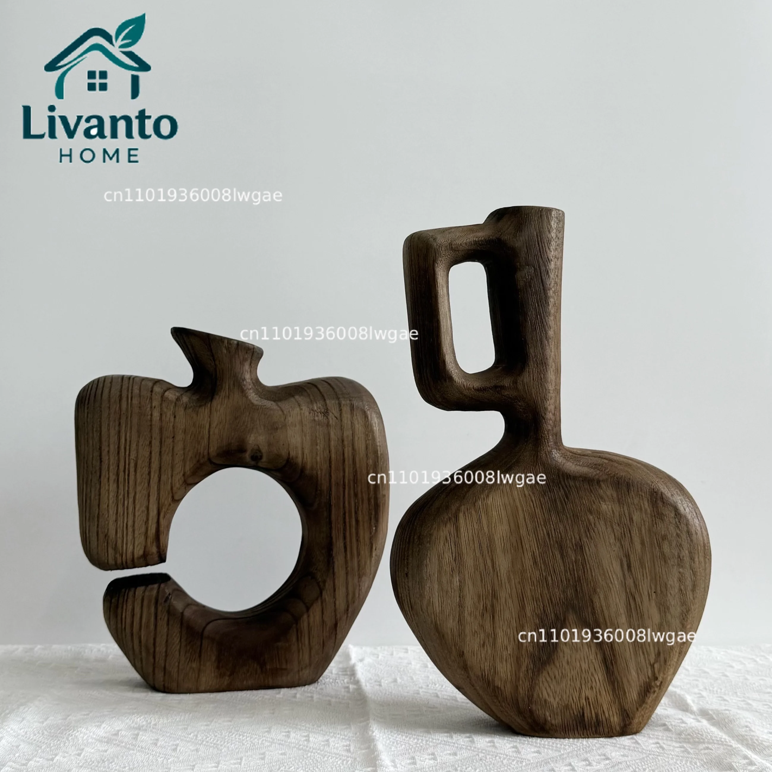

Wabi-sabi style vintage solid wood walnut art vase ornament, living room floral arrangement, home desktop soft furnishing