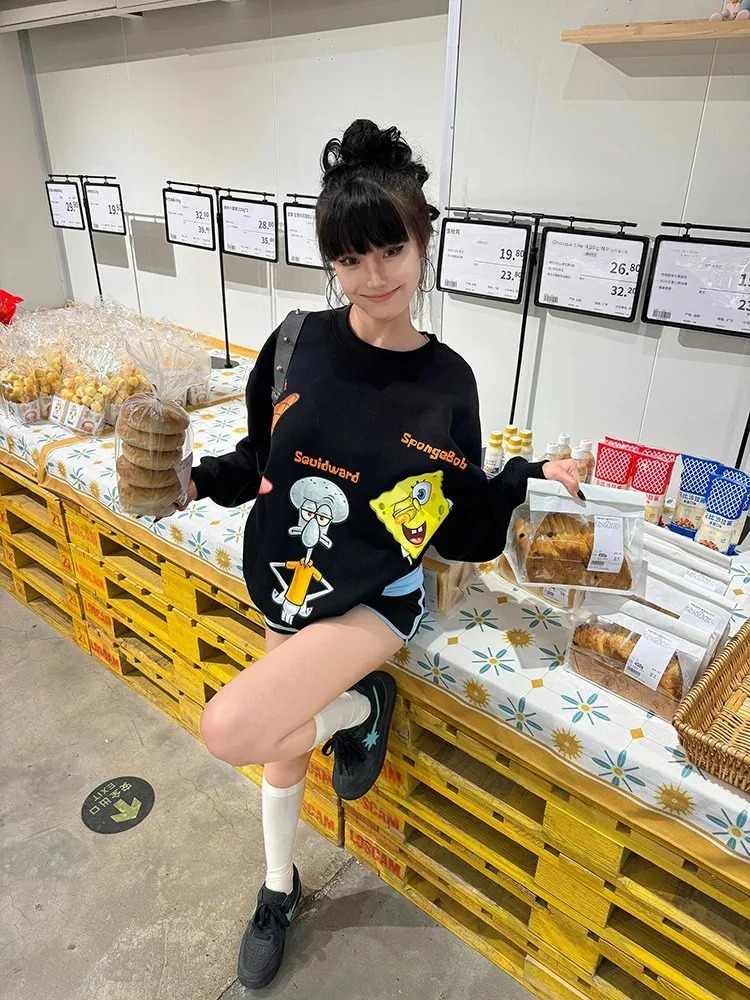 Sweat-shirt rond américain Sle Bla pour femme, haut ample, Design, coupe confortable, printemps-automne