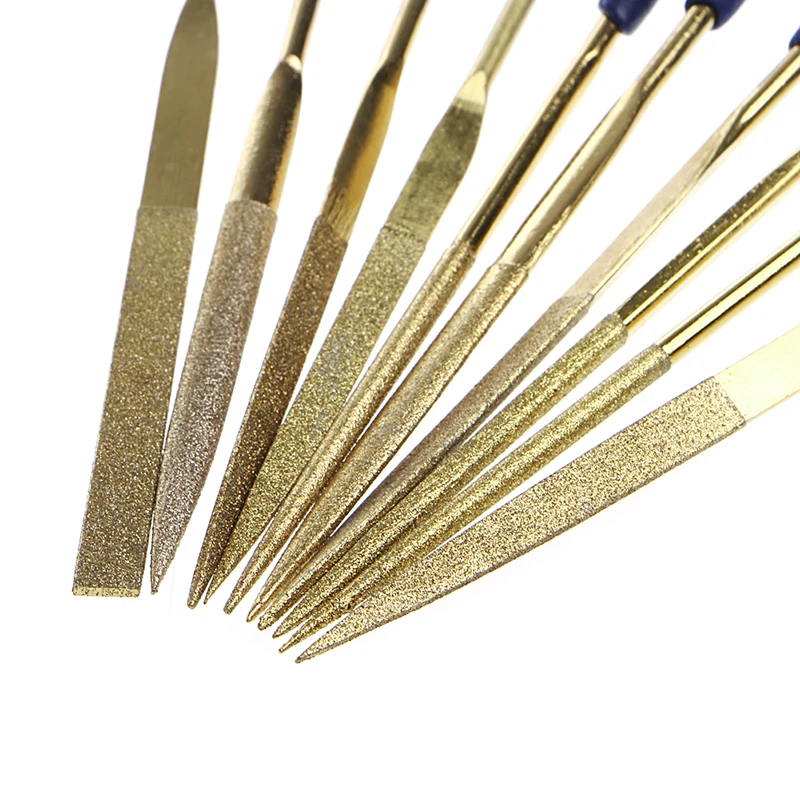 New 10Pcs for Titanium Diamond Coating Needle Flat File Set Metal Working Craft