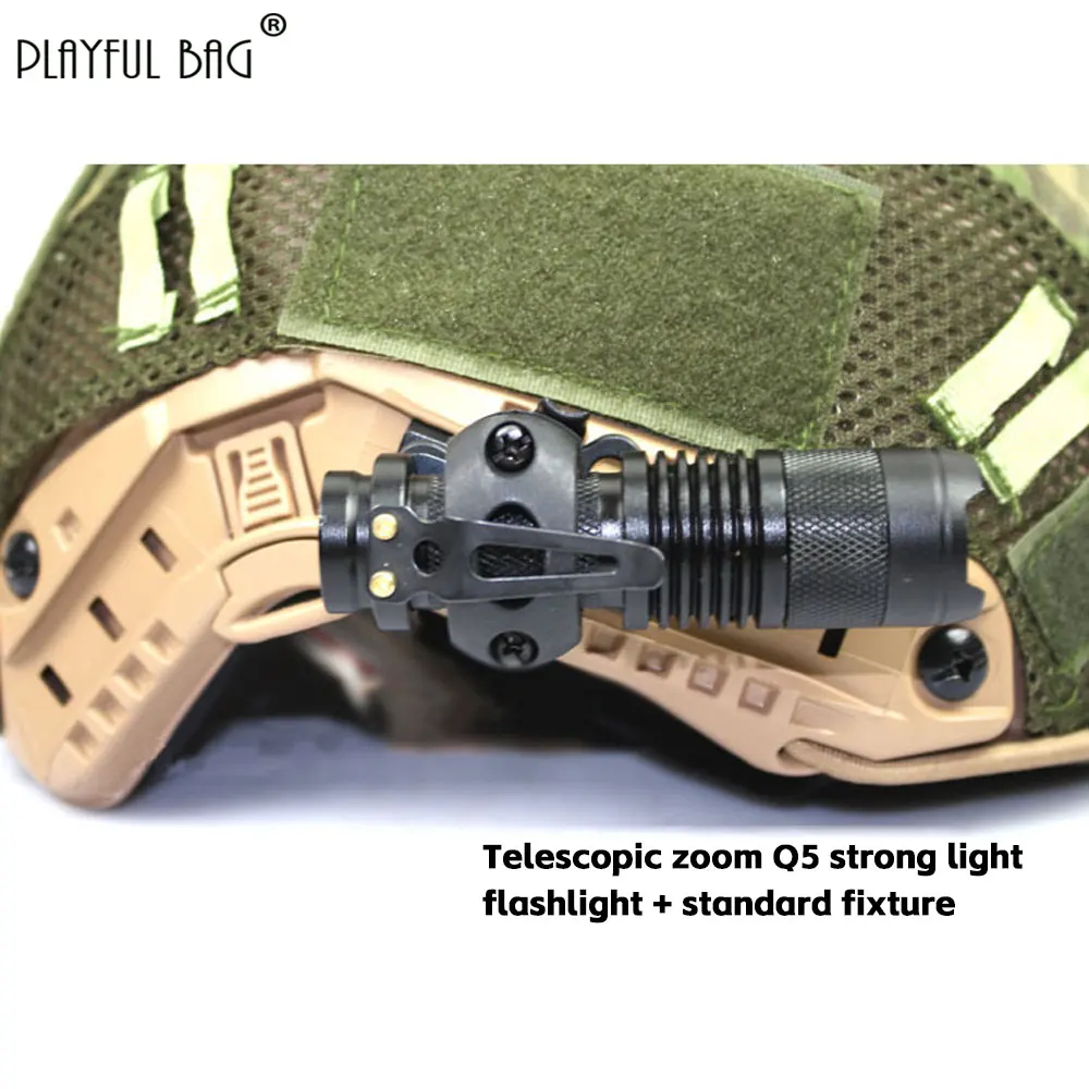 Universal Q5 Strong Light Zoom Flashlight For FAST MICH Tactical Helmet Rail Airsoft Accessories Outdoor Cycling Gear QG281S