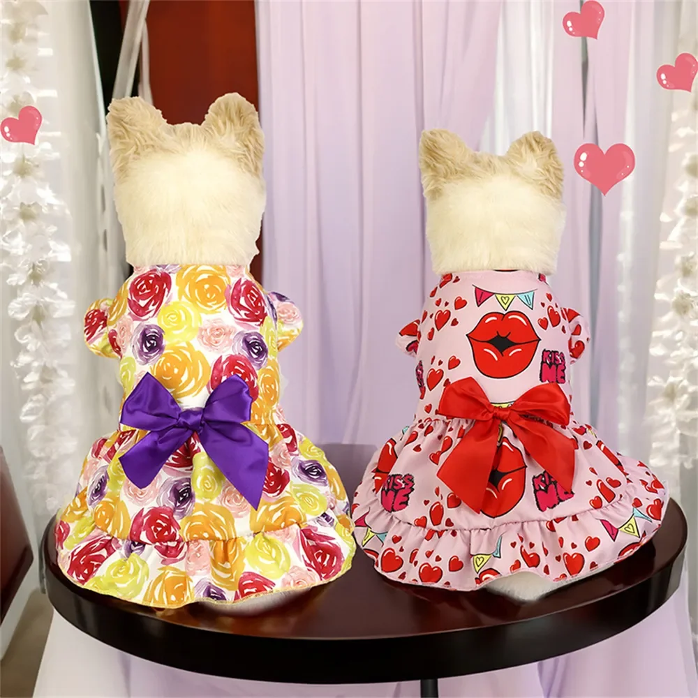 Falda romántica, ropa de boda, tela cómoda, moda exquisita, ropa para mascotas, moda suave, vestido para perros vanguardistas, ropa con lazo