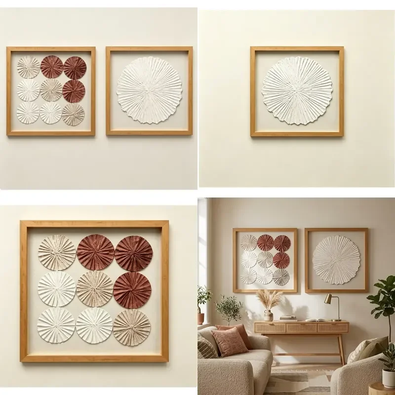 for Wabi Sabi Plaster Relief Wall Art 2 Piece Set Wooden Frame Lotus Texture Painting Simple Living Room Hotel Wall