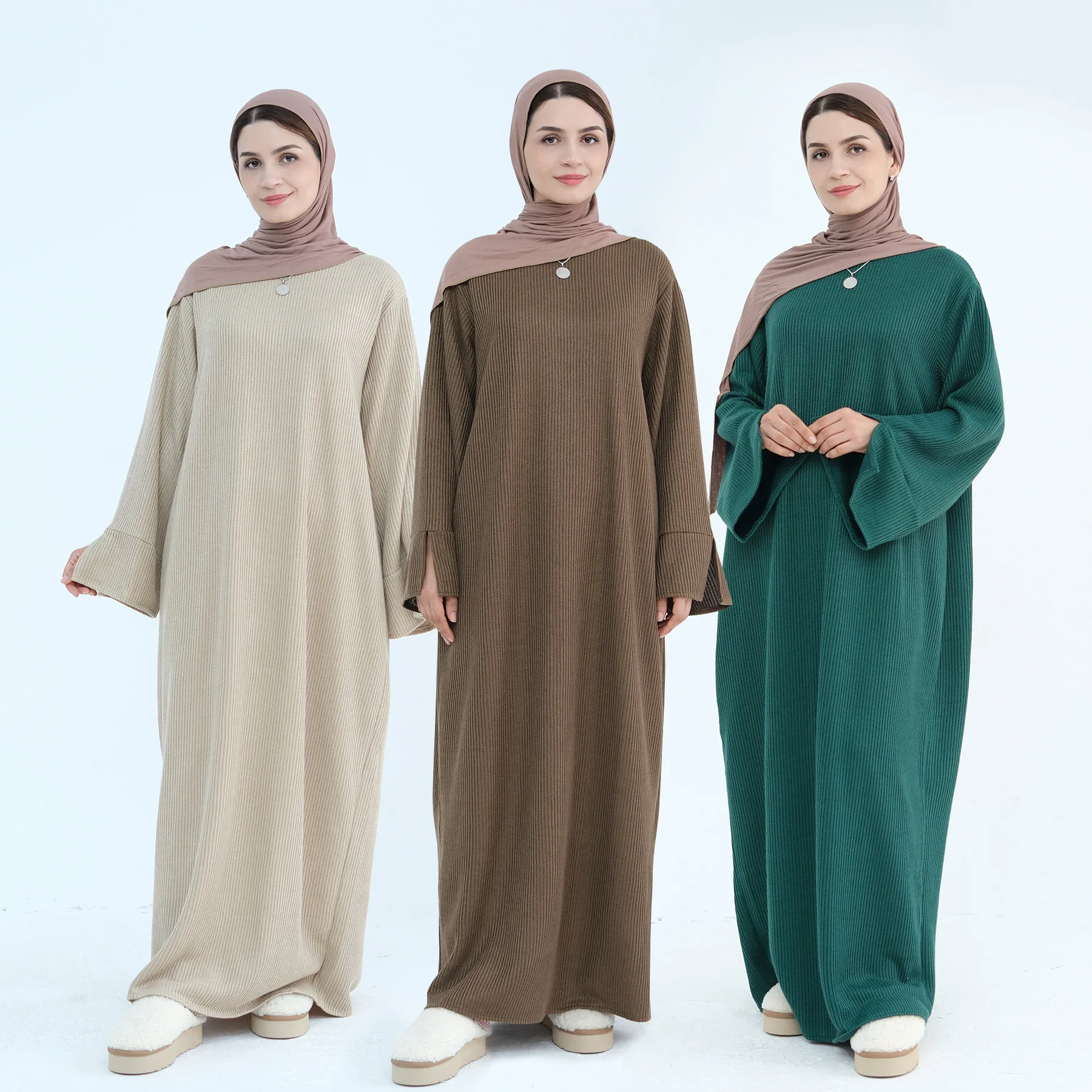 Autumn Winter Knitted Long Sweater Dress for Women Muslim Abaya Dubai Kaftan Arabic Robe Turkey Caftan Morocco Femme Thick Gown