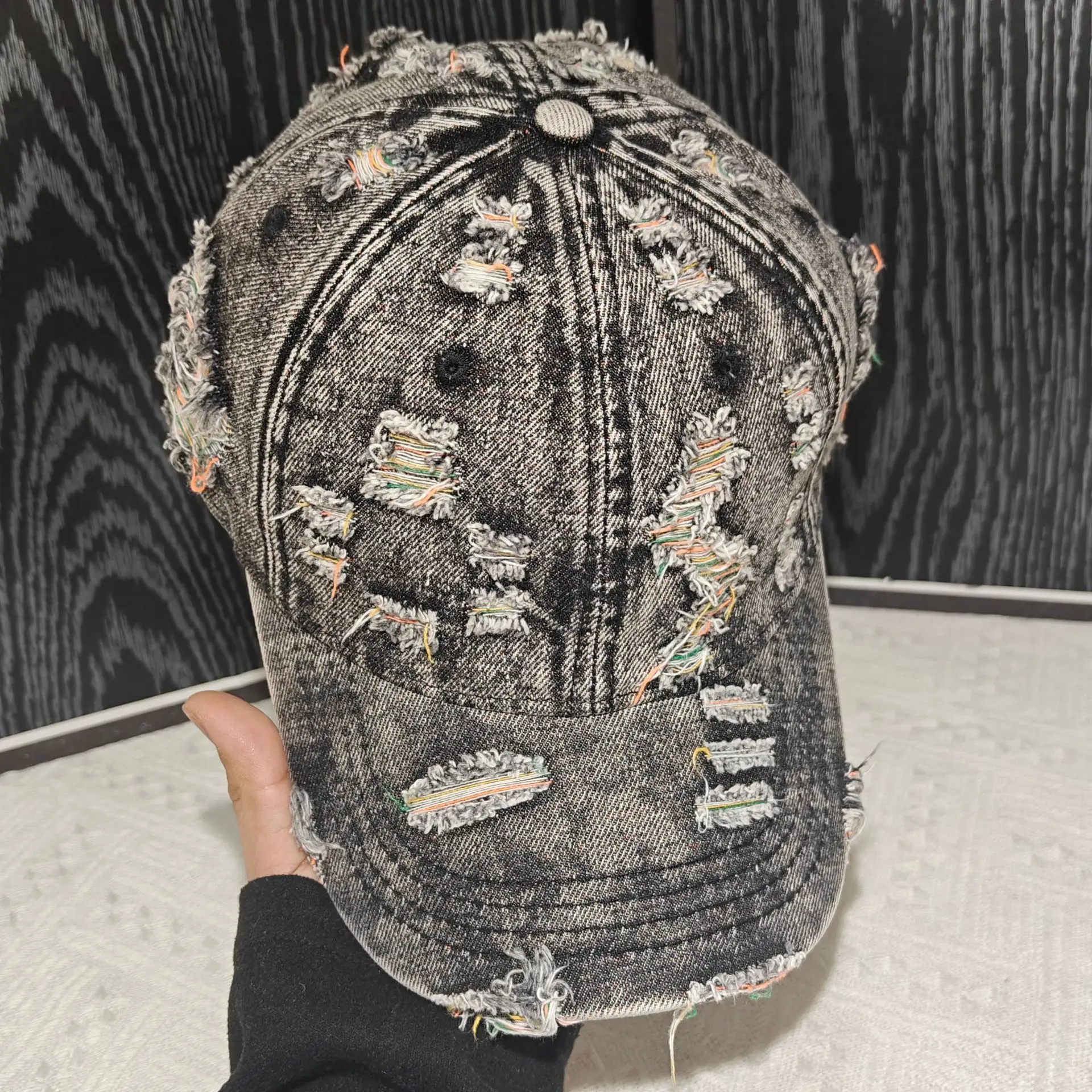 New Fashion Ripped Cap Outdoor Baseball Cap Trendy Hat Women's Washed Ripped Denim Retro Baseball Cap American Street Trendy Hat