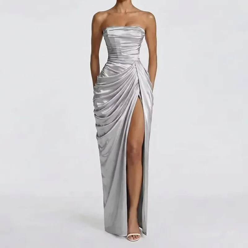 Women Dresses Solid Strapless Dress Party Vestidos Shirring High Waist Elegant Floor Length Slim Fit 2026 Summer Sexy Flods - view 6