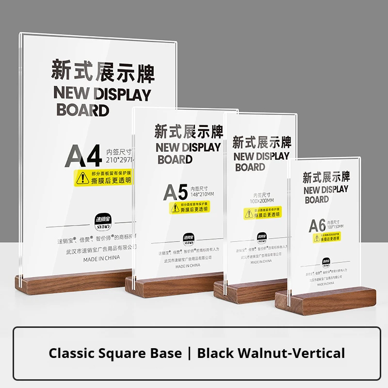Acrylic Table Card Display Stand L Shaped A4 Price Tag Holder Clear Wooden Menu Display Rack Premium Display Sign Holder
