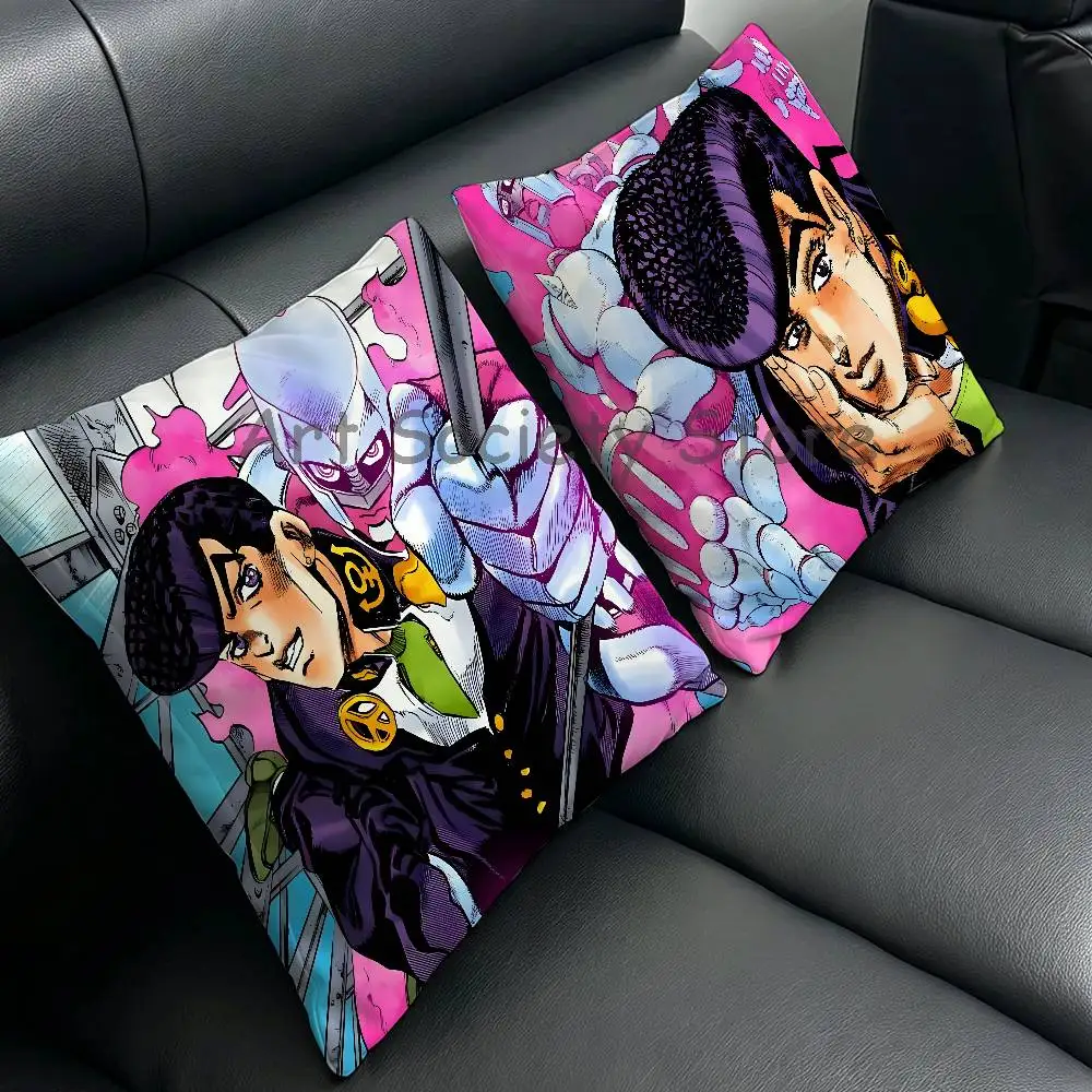J-JoJo J-Josuke Higashikata Pillow Case Square Double-Sided Printing Short Plush Sofa Cushion Cover Bedroom Office Sofa Gifes