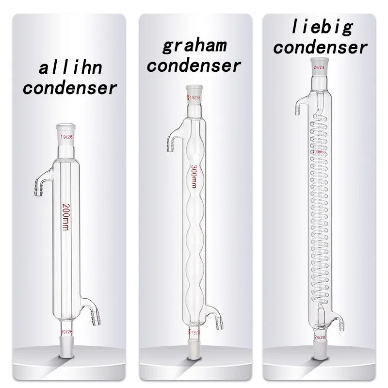 Liebig Condenser Standard Reflux Glass Condenser Chemical Lab Equipment Silicone Rubber Tube Glassware 100-500mm 14-29# JVLAB