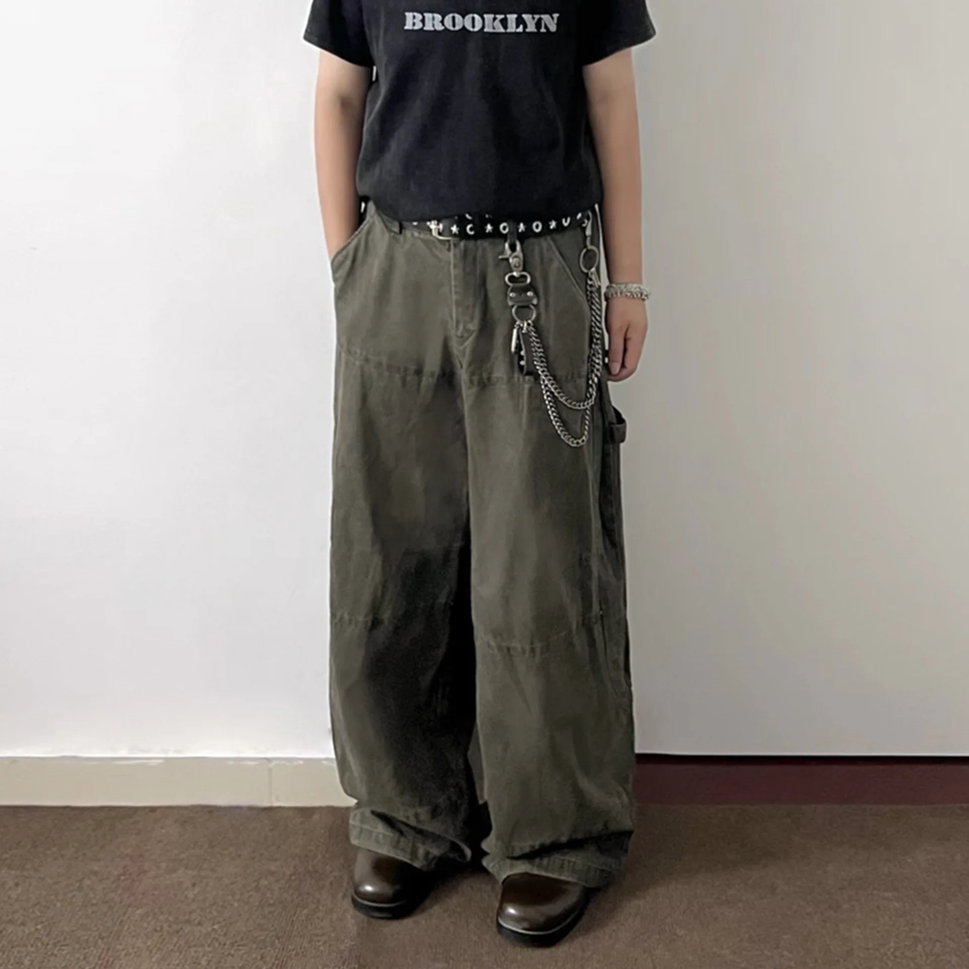 OR FL American Retro Wash and Age 100 Cotton Women Cargo Trousers Baggy Staraight Women's Y2k Solid Color Wide Leg Pants