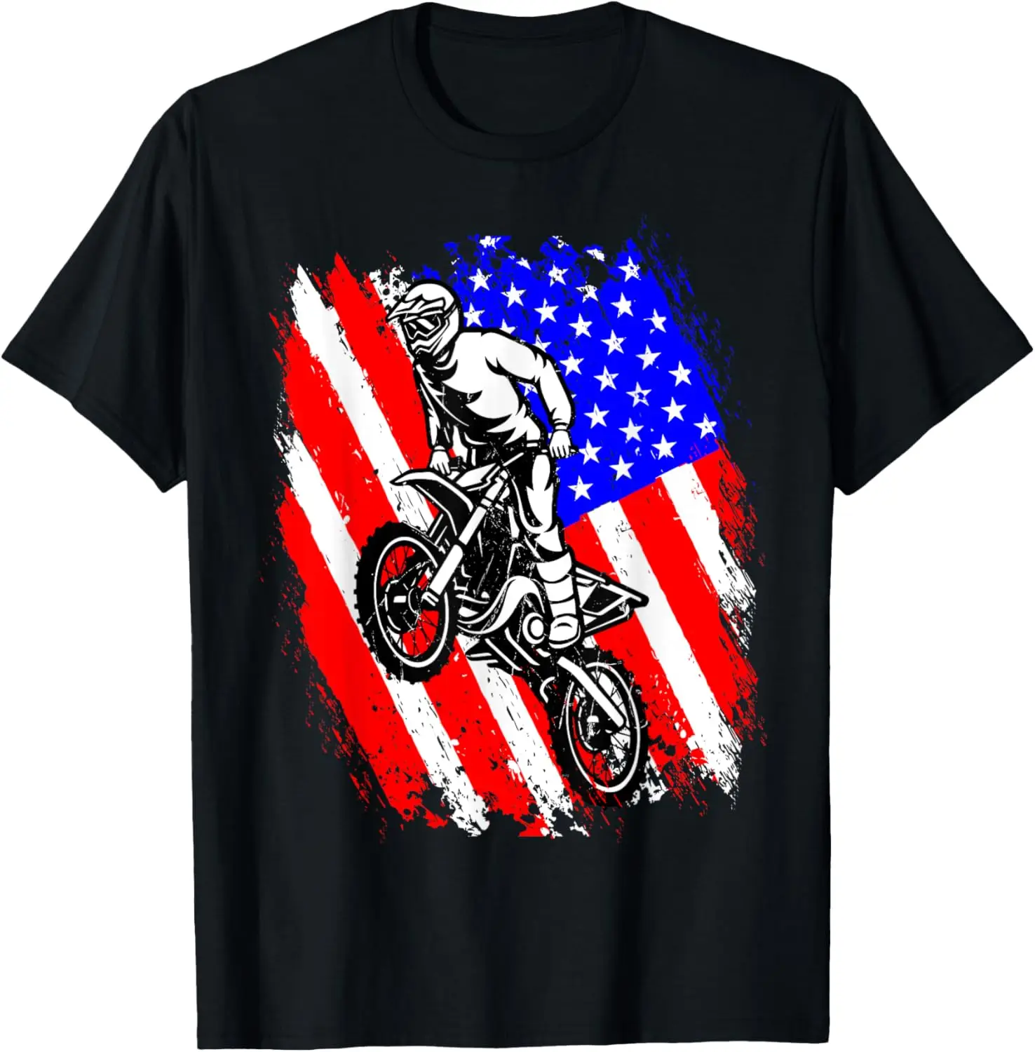 

Motocross Dirt Bike American Flag Graphic Tee Breathable Sporty Rider T-Shirt