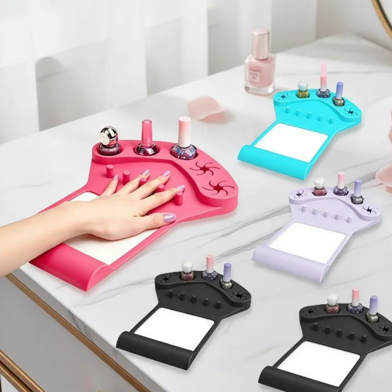 Silicone Nail Arm Rest & Nail Polish Holder,Non-Slip Hand Rest Mat With Finger Separators,Anti-Spill Bottle Stand