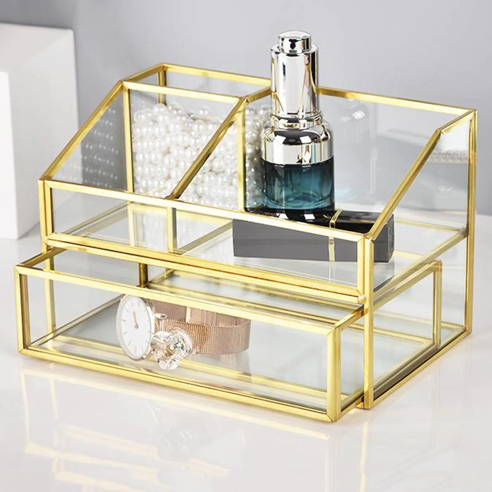 Cosmetics Storage Display Case ,Cosmetic Organizer,Glass Makeup Storage, Organizer,for Table, Birthday , Christmas, Wedding