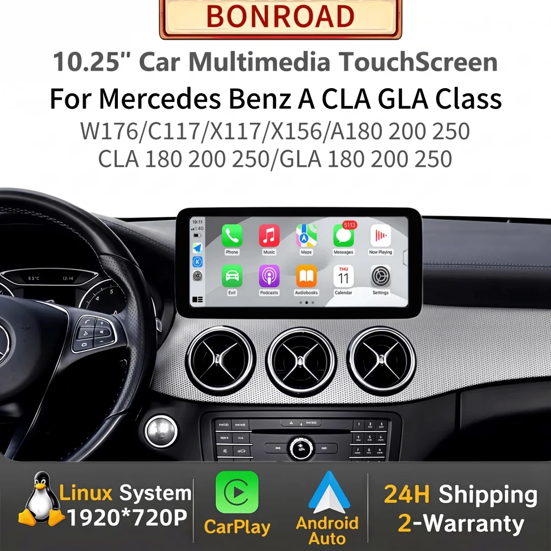Bonroad Wireless CarPlay Android Auto Multimedia Car Screen For Mercedes Benz A GLA CLA Class W176 C117 X117 X156 W463 2013-2018