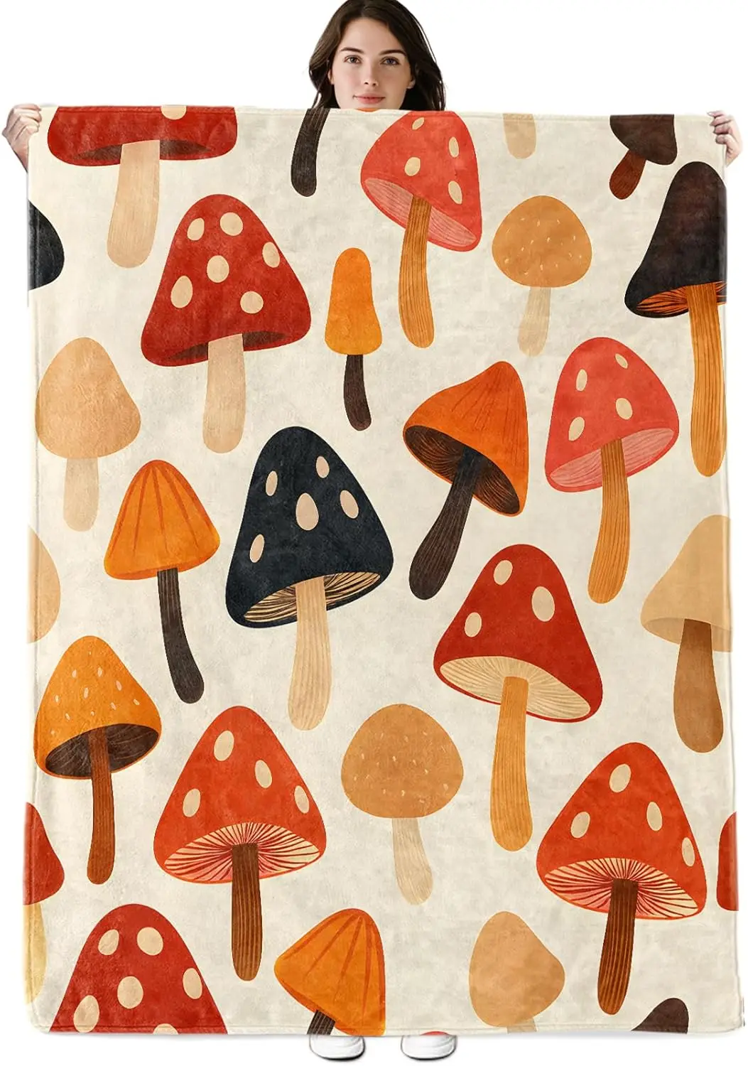 Whimsical Mushroom Pattern Throw Blanket Boho Cottagecore Picnic Rug Decorative Throw for Spring Autumn Seasons Home Decor